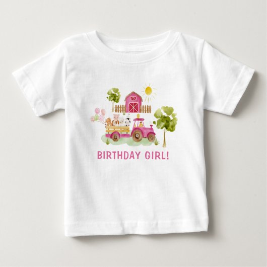 Rosa Barnyard Farmtiere Geburtshaus Baby T-shirt (Vorderseite)