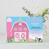 Rosa Barnyard Geburtstagseinladung | Bauernladen Einladung (Stehend Vorderseite)