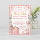 Rosa Barnyard Tiere Geburtstagseinladung Einladung (Stehend Vorderseite)