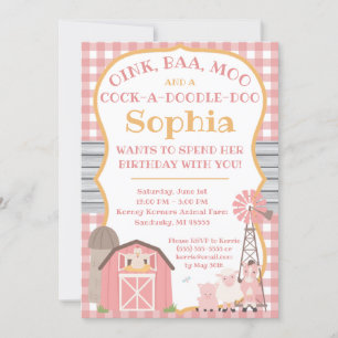 Rosa Barnyard Tiere Geburtstagseinladung Einladung