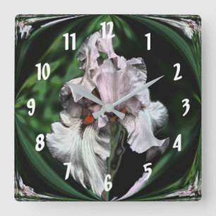 Rosa Bartete Iris Abstrakte Blume Art Quadratische Wanduhr