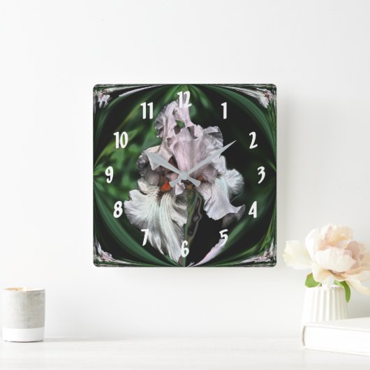 Rosa Bartete Iris Abstrakte Blume Art Quadratische Wanduhr (Zuhause)