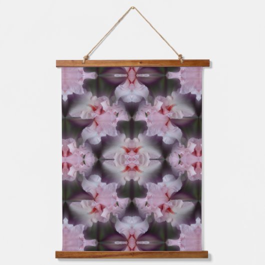 Rosa Bartete Iris-Blume Abstrakt Wandteppich Mit Holzrahmen (Vorderseite)
