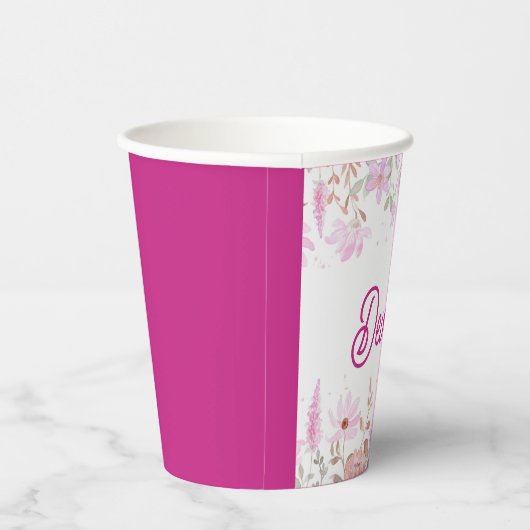 Rosa Bas mitzva Serviette mit Namen Pappbecher (Rechts)