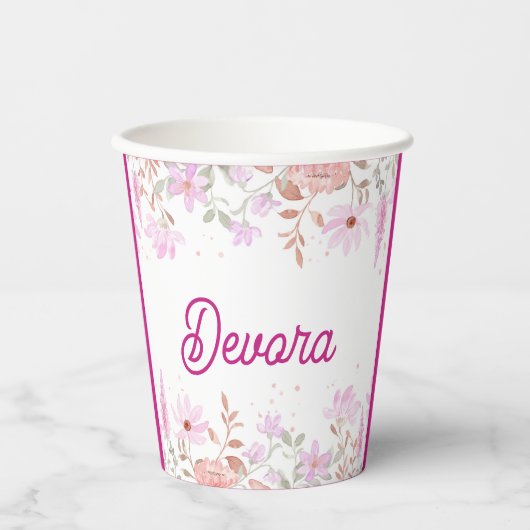 Rosa Bas mitzva Serviette mit Namen Pappbecher (Vorderseite)