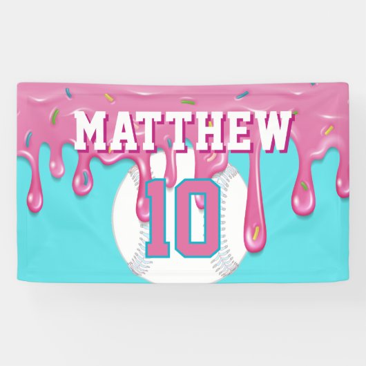 Rosa Baseball Drip Geburtstag Banner (Horizontal)