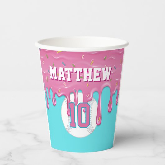 Rosa Baseball Drip Geburtstag Pappbecher (Vorderseite)