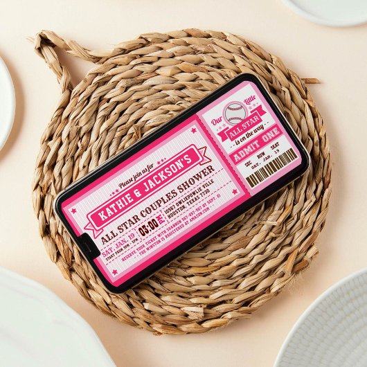 Rosa Baseball Ticket Couple Dusche Einladung