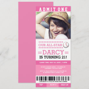 Rosa Baseball Ticket Geburtstag Einladungen