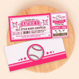 Rosa Baseball Ticket Pass Kinderdusche Einladung