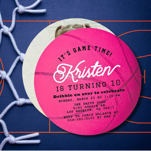 Rosa Basketball-Form-Foto-Mädchen-Geburtstagskreis Einladung
