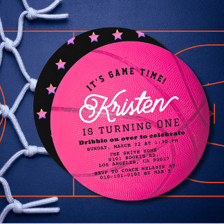 Rosa Basketball-Form Mädchen 1. Geburtstag Kreis Einladung