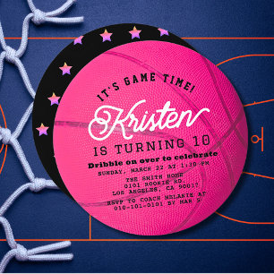 Rosa Basketball-Form Mädchen Geburtstag Kreis Einladung