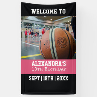 Rosa Basketball-Ticket-Geburtstagsfeier Banner
