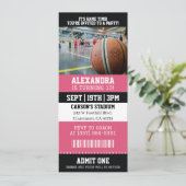 Rosa Basketball-Ticket-Geburtstagsfeier Einladung (Stehend Vorderseite)