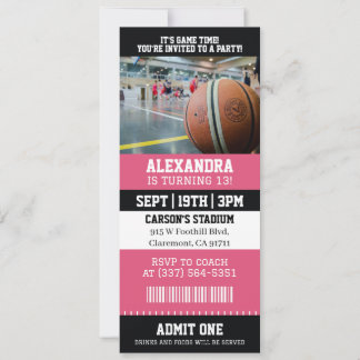 Rosa Basketball-Ticket-Geburtstagsfeier Einladung