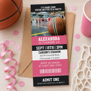 Rosa Basketball-Ticket-Geburtstagsfeier Einladung