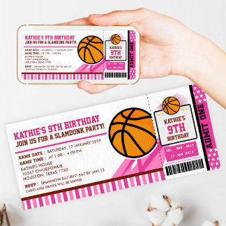 Rosa Basketball Ticket Pass Einladung zum Geburtst