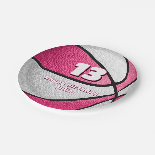 Rosa Basketballmädchen - Party Pappteller (Schrägansicht)