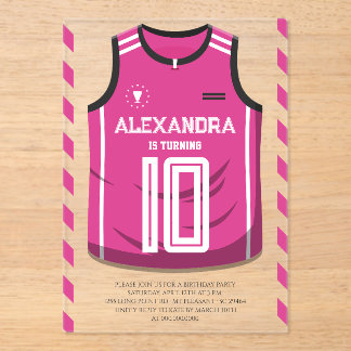 Rosa Basketballtrikot Geburtstagsfeier Acryleinladungen