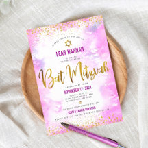 Rosa Bat Mitzvah Goldfolie Wasserfarbe Modern