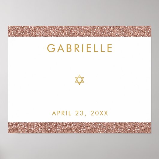 Rosa Bat Mitzvah Rose Gold Glitzer Anmeldungspopfe Poster (Vorne)