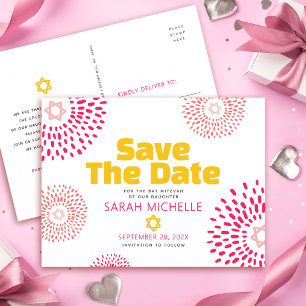 Rosa Bat Mitzvah Save the Date Modern Sternenexplo Einladungspostkarte