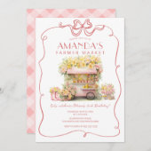 Rosa Bauer Blumenmarkt Geburtstag Einladung (Vorne/Hinten)