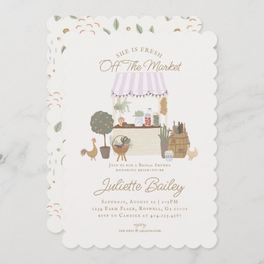 Rosa Bauern Markt Farm Bridal Dusche Einladung (Vorne/Hinten)