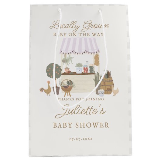 Rosa Bauern Markt Vor Ort wachsen Baby Dusche Gefa Mittlere Geschenktüte (Vorderseite)