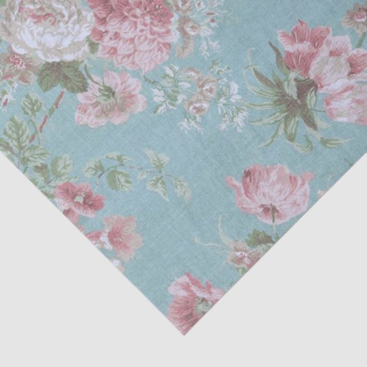 Rosa Bauernhäuser Rose auf blauem Hintergrund Seidenpapier (Ausschnitt)