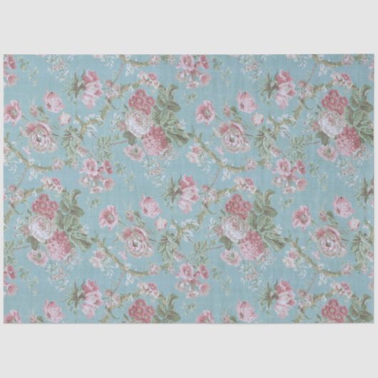 Rosa Bauernhäuser Rose auf blauem Hintergrund Seidenpapier (Vorderseite)