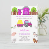 Rosa Bauernhof Geburtstagseinladungen Einladung (Stehend Vorderseite)