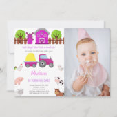 Rosa Bauernhof Geburtstagsfeierlichkeiten mit Foto Einladung (Vorderseite)