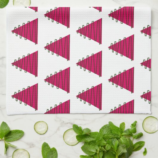 Rosa Baum mit grünem Weihnachtshandtuch Geschirrtuch (Gefaltet)