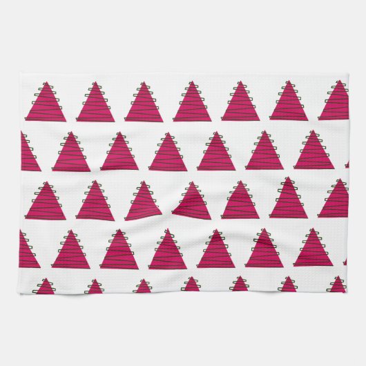 Rosa Baum mit grünem Weihnachtshandtuch Geschirrtuch (Horizontal)