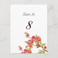 Rosa Baumblüten Hochzeitskarten für Tischnummern