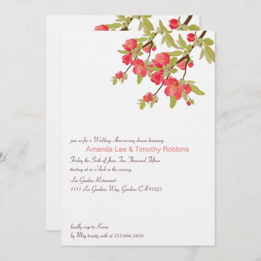 Rosa Baumblüten zum Hochzeitstag einladen Einladung (Vorne/Hinten)