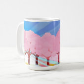 Rosa Bäume und blaues Himmelsdesign Kaffeetasse (Vorderseite Links)