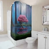 Rosa Bäume und Teich in den Wäldern nachts Duschvorhang (Beispiel)