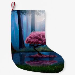 Rosa Bäume und Teich in den Wäldern nachts Kleiner Weihnachtsstrumpf