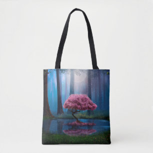 Rosa Bäume und Teich in den Wäldern nachts Tasche