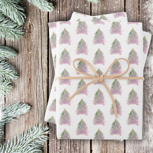 Rosa Bäume Wasserfarbe Weihnachten Urlaub Geschenkpapier Set