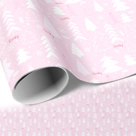 Rosa Bäume Winter Name Text Weihnachten Geschenkpapier