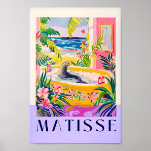 Rosa Beach House Deco, Sea Lion in Bathtub Matiss Poster