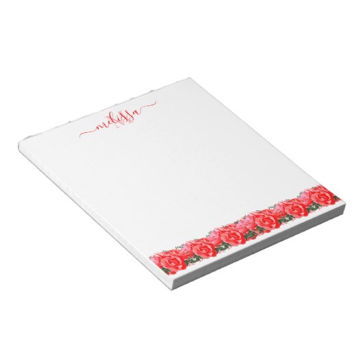 Rosa Bed of Rose Monogramm Notepad Notizblock (angewinkelt)