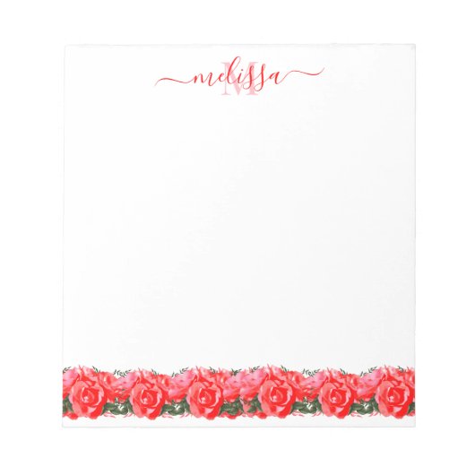 Rosa Bed of Rose Monogramm Notepad Notizblock (Vorderseite)
