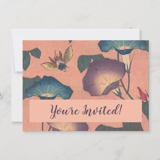 Rosa Bee Blume Classic Hokusai Art Einladung (Vorderseite)