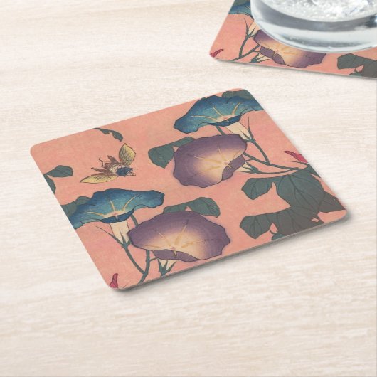 Rosa Bee Blume Classic Hokusai Art Rechteckiger Pappuntersetzer (angewinkelt)