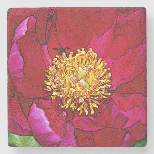 Rosa Bee Peony Stone Untersetzer (Vorderseite)